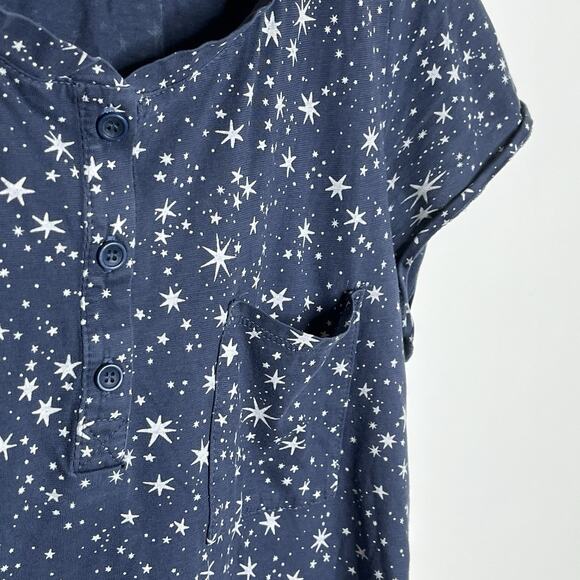 Garnet Hill Star Print Henley T Shirt Womens Small Celestial Organic Cotton - Picture 2 of 6